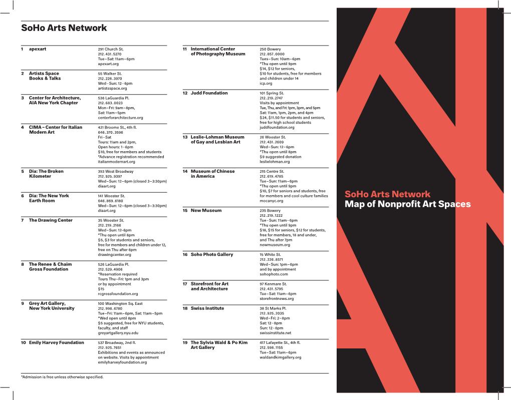 Soho Arts Network Soho Arts Network Map of Nonprofit Art Spaces