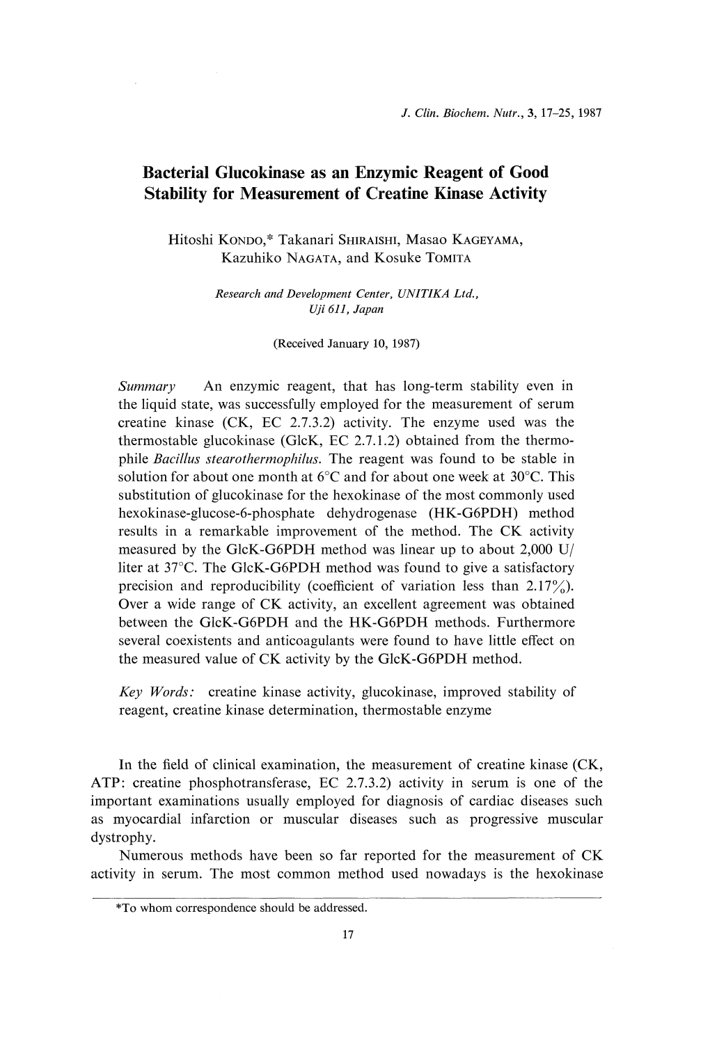 In the Field of Clinical Examination, the Measurement of Creatine