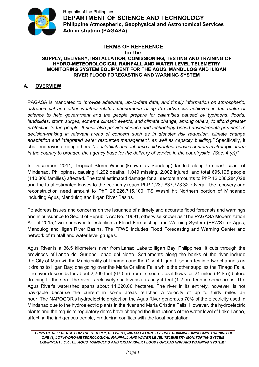 DEPARTMENT of SCIENCE and TECHNOLOGY Philippine Atmospheric, Geophysical and Astronomical Services Administration (PAGASA)