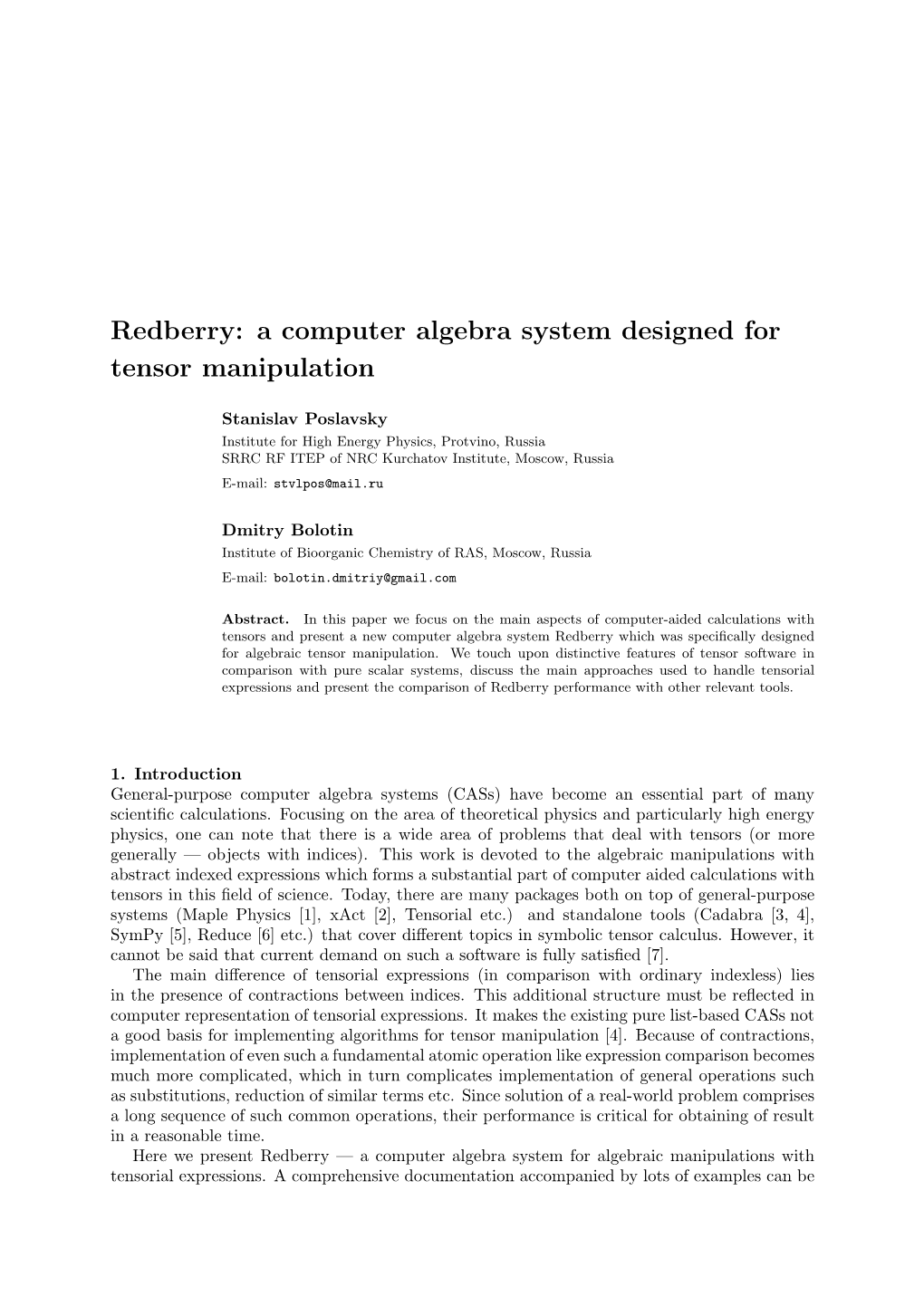 Redberry: a Computer Algebra System Designed for Tensor Manipulation