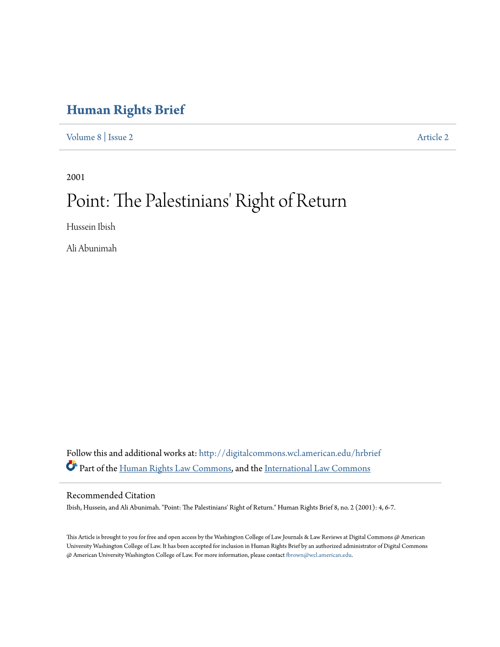 The Palestinians' Right of Return Point