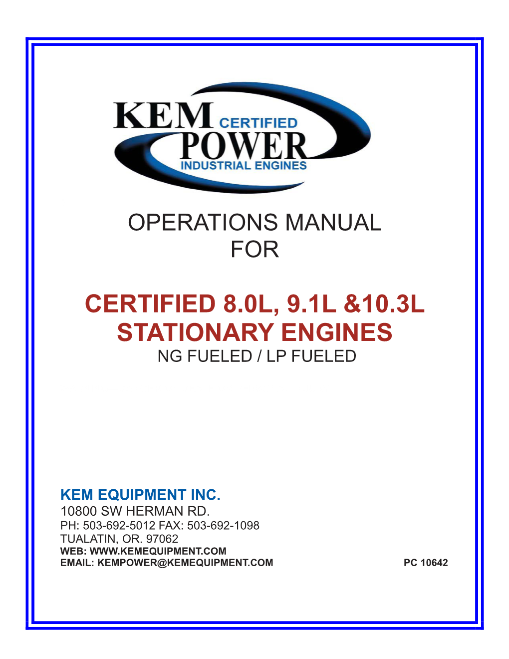 Certified 8.0L, 9.1L &10.3L Stationary Engines