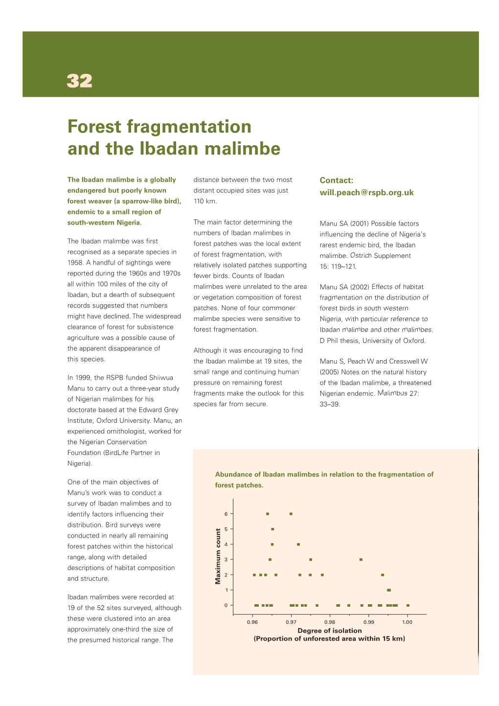 Forest Fragmentation and the Ibadan Malimbe 32