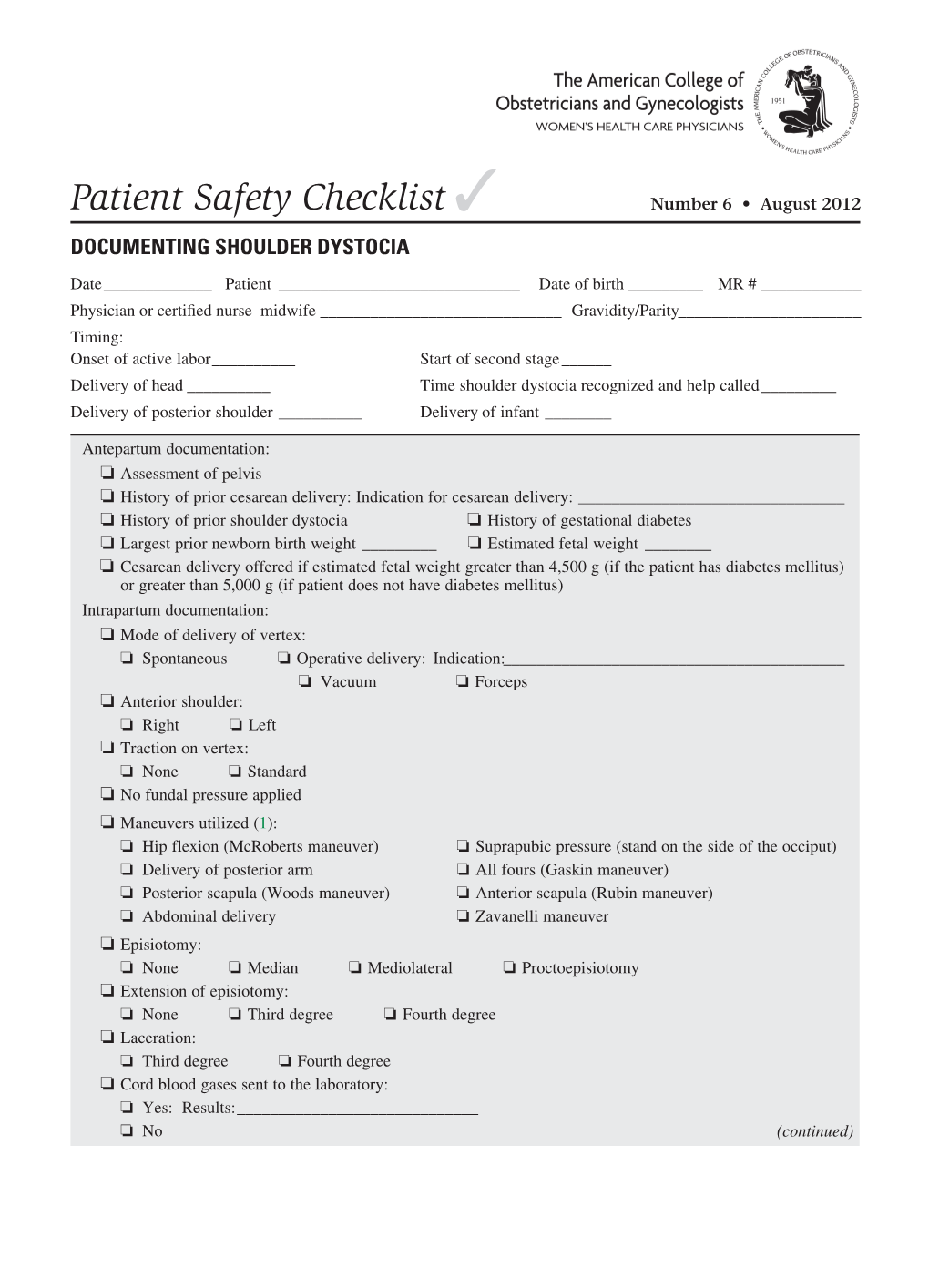 Documenting Shoulder Dystocia