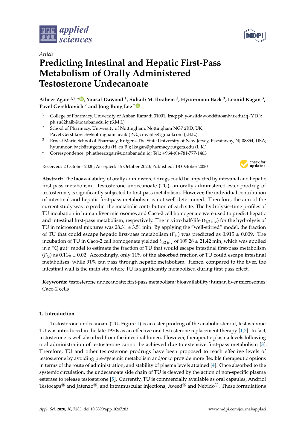 Predicting Intestinal and Hepatic First-Pass Metabolism of Orally Administered Testosterone Undecanoate