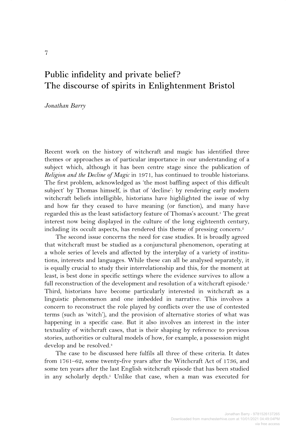 The Discourse of Spirits in Enlightenment Bristol