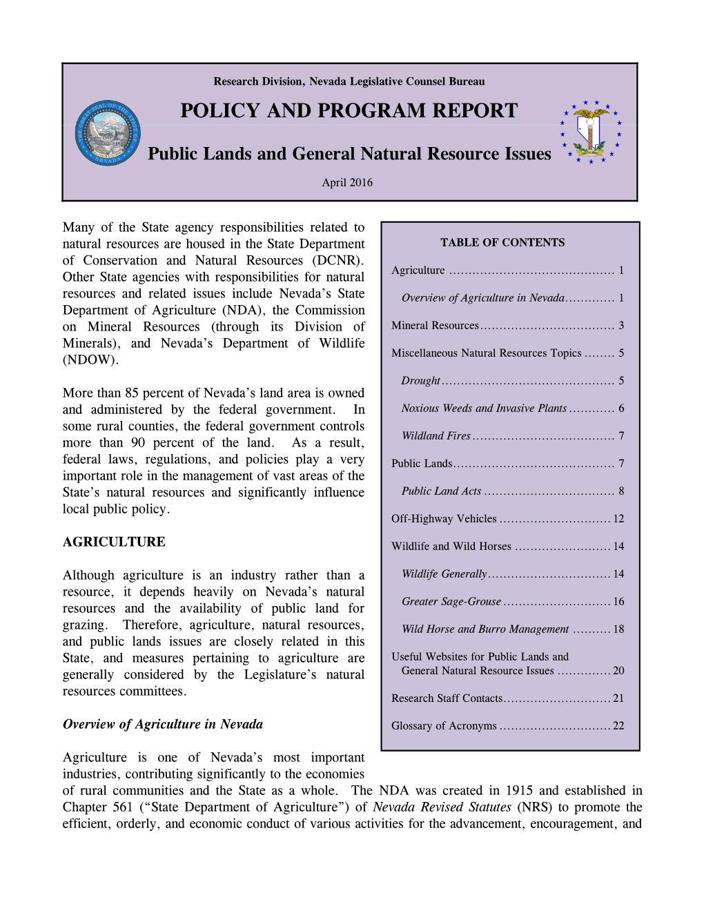 Public Lands and General Natural Resource Issues