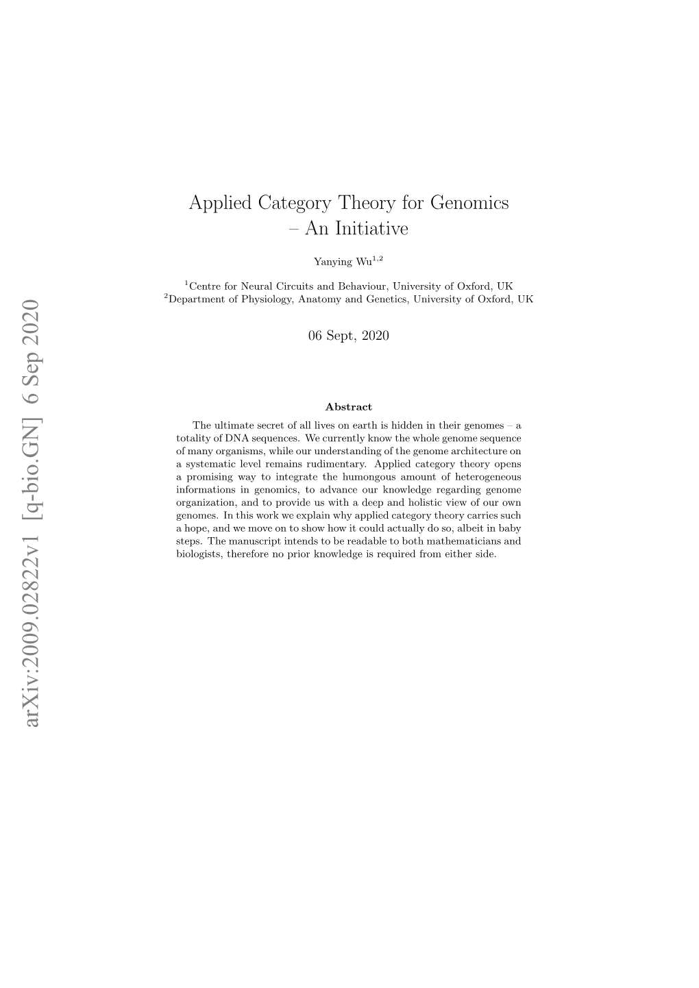 Applied Category Theory for Genomics – an Initiative