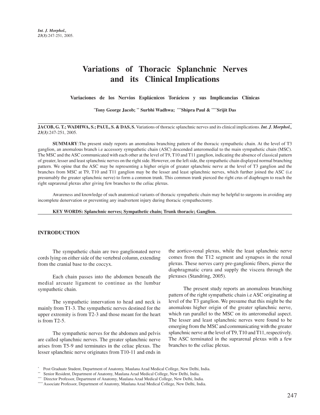 Variations of Thoracic Splanchnic Nerves and Its Clinical Implications