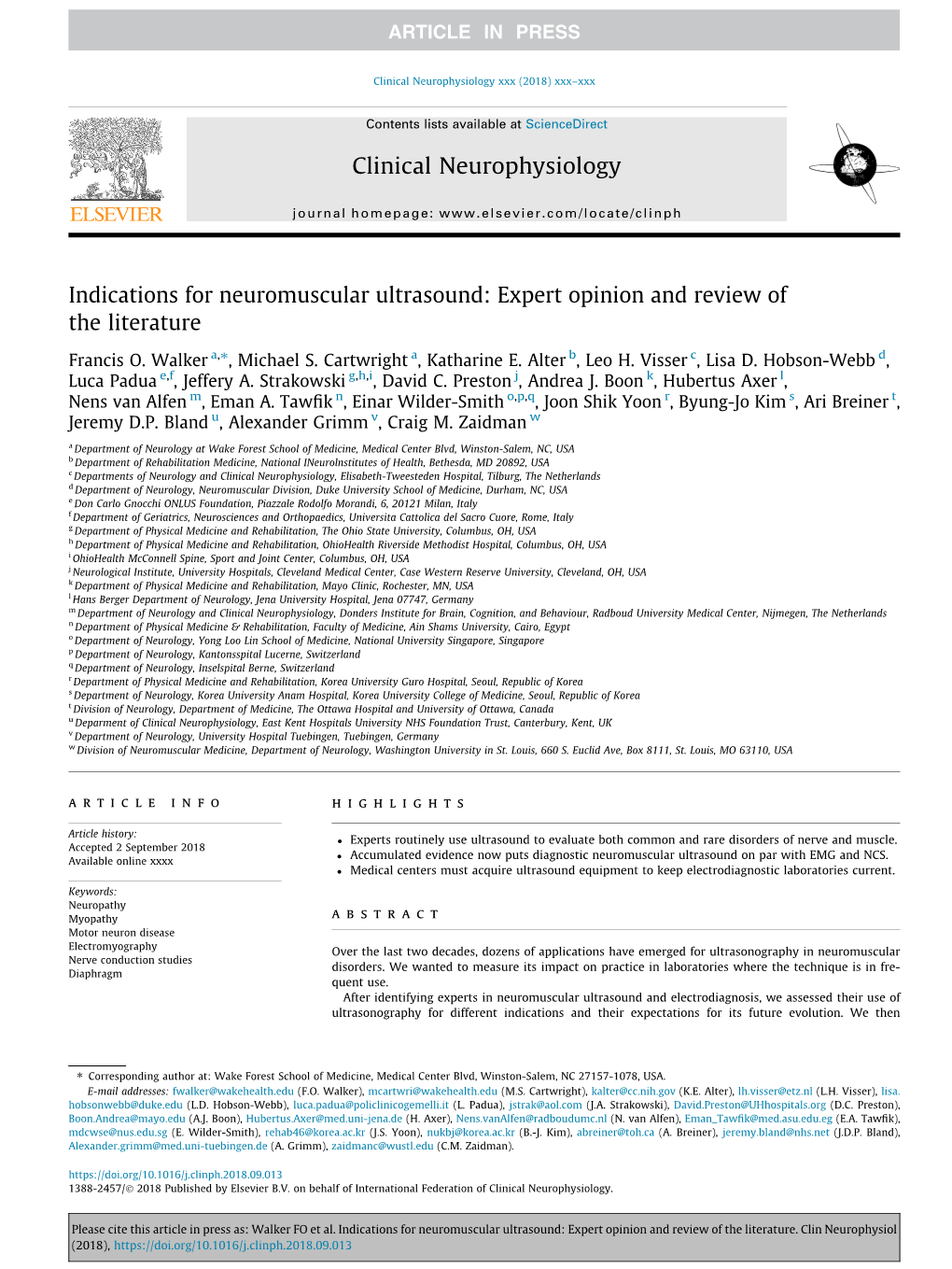 Indications for Neuromuscular Ultrasound: Expert Opinion and Review of the Literature ⇑ Francis O