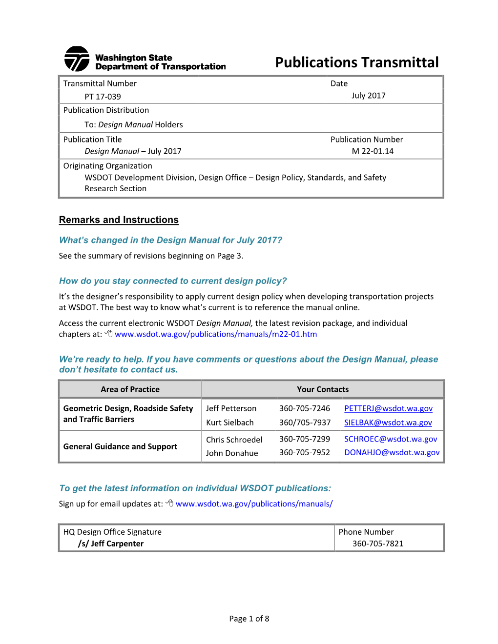 WSDOT Design Manual July 2017 Revision