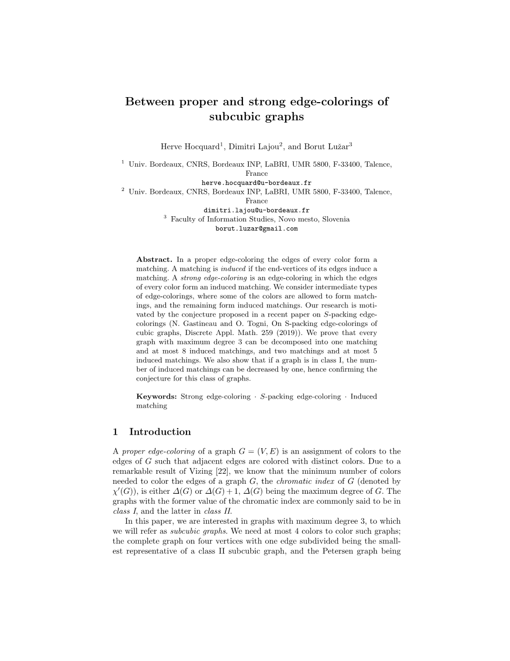 Between Proper and Strong Edge-Colorings of Subcubic Graphs