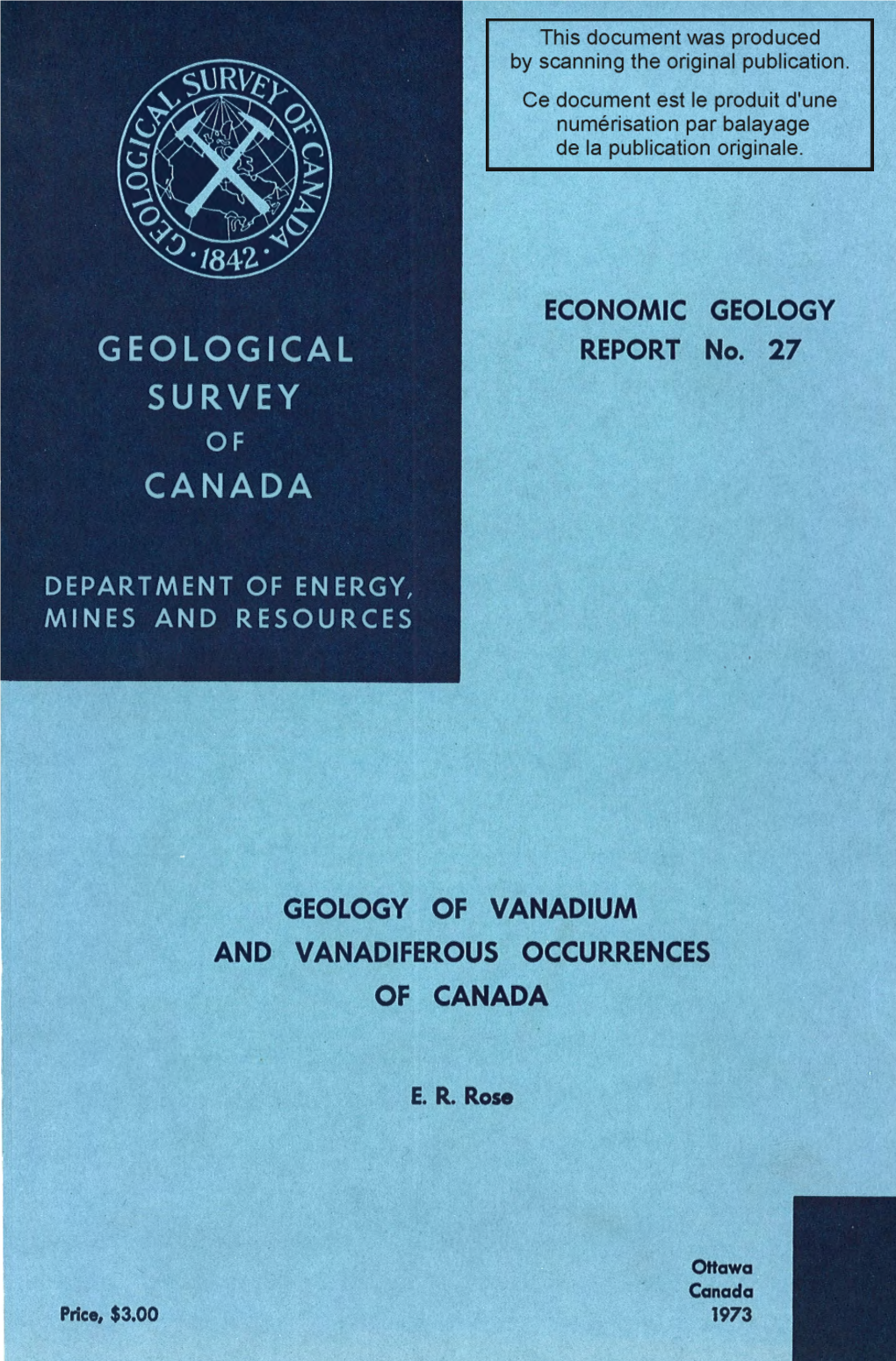 ECONOMIC GEOLOGY REPORT No. 27 GEOLOGY of VANADIUM AND