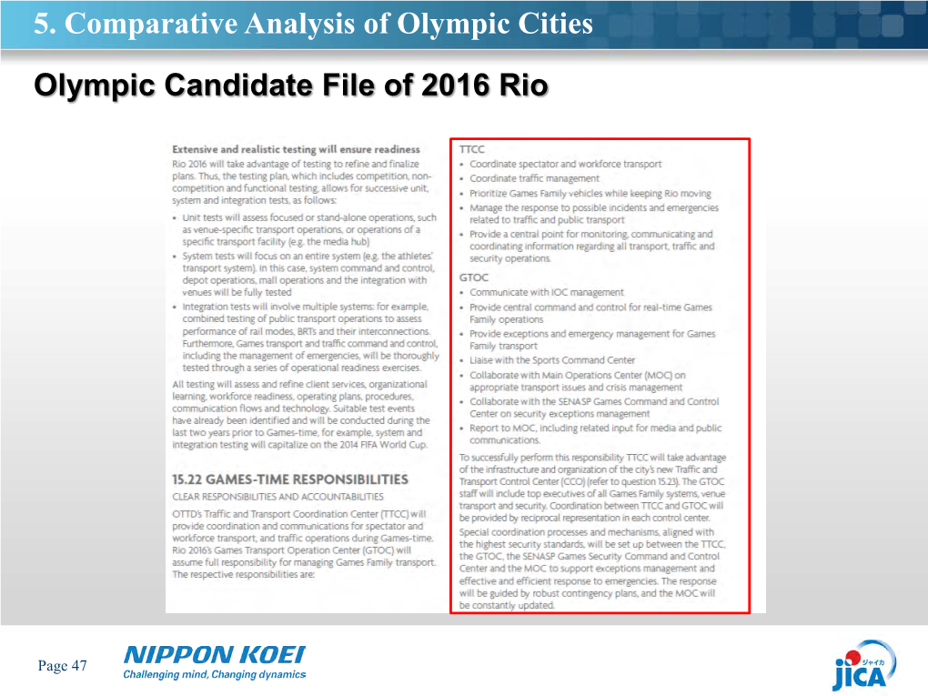 Olympic Candidate File of 2016 Rio 5. Comparative Analysis of Olympic