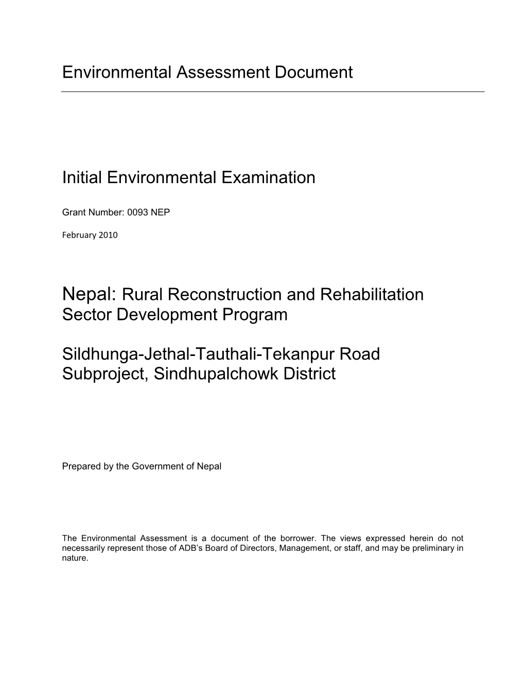 Nepal: Rural Reconstruction and Rehabilitation Sector Development Program