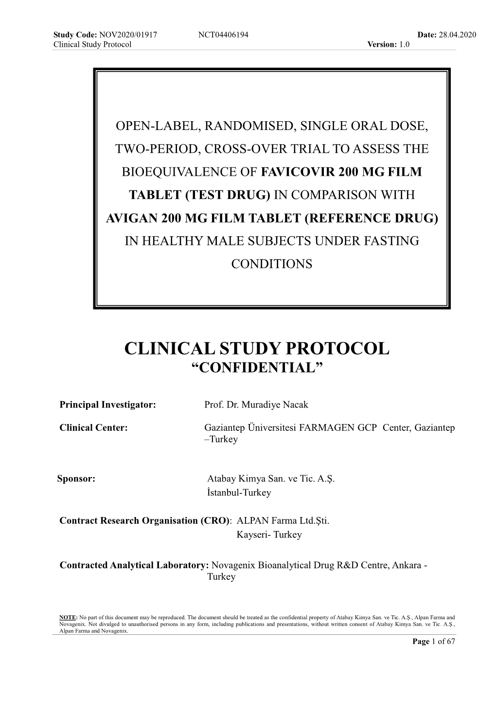 Bioequivalence Study Protocol