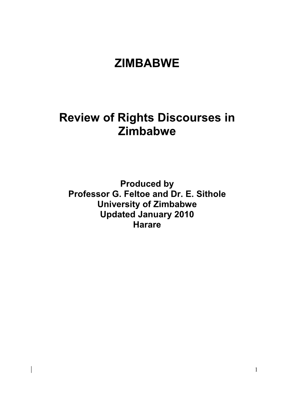 ZIMBABWE Review of Rights Discourses in Zimbabwe