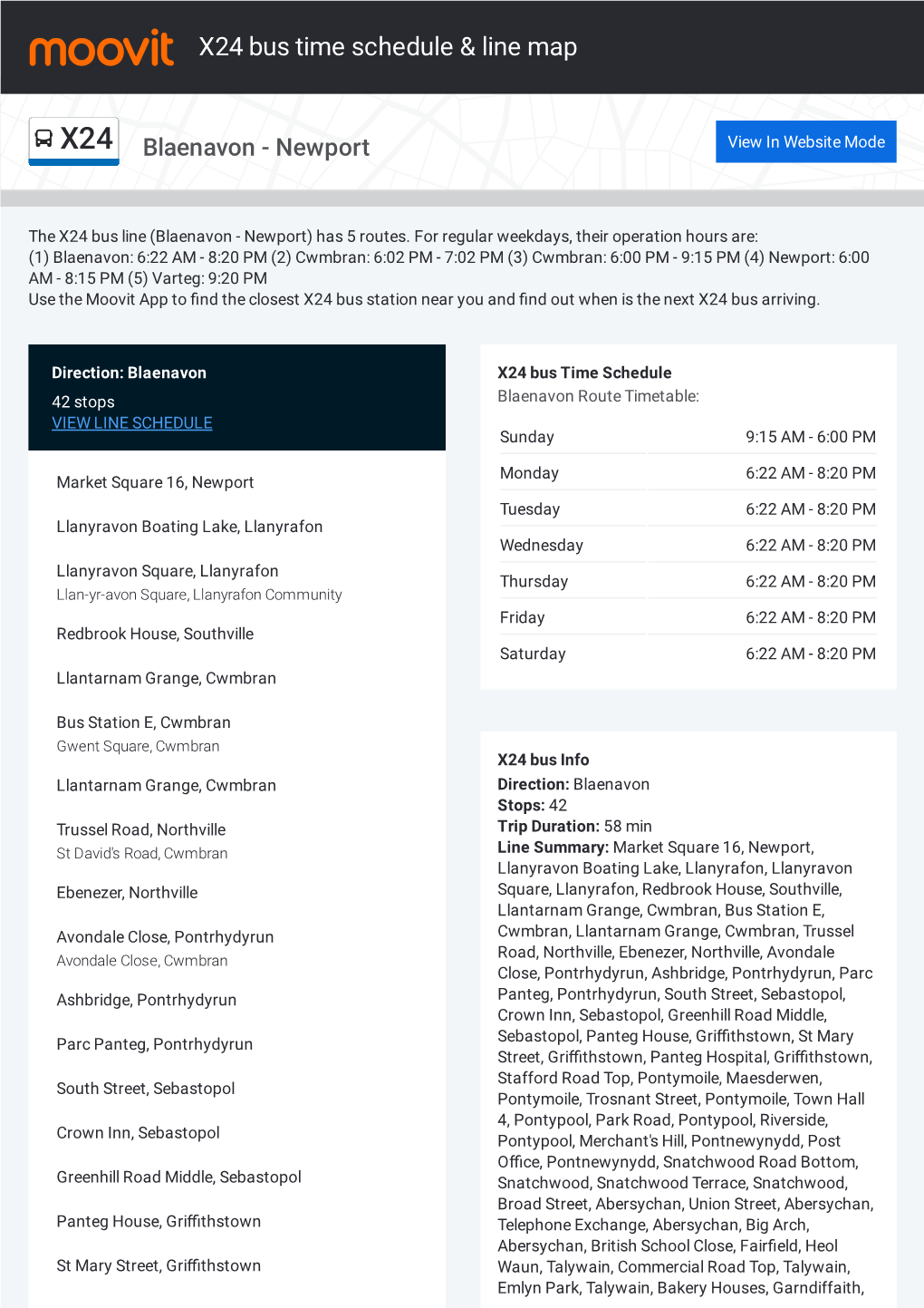 X24 Bus Time Schedule & Line Route