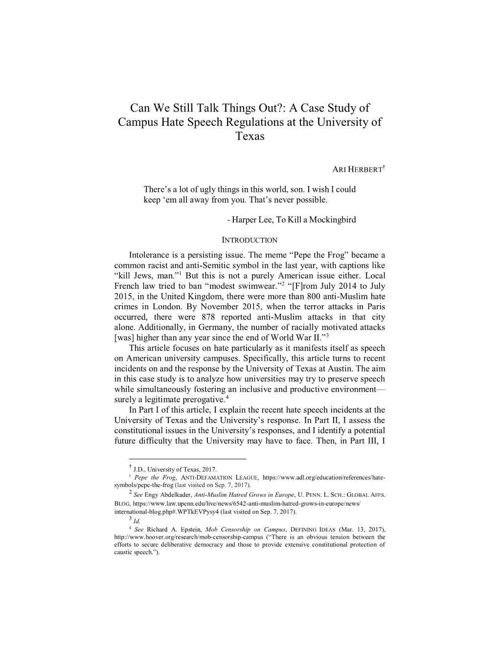 Can We Still Talk Things Out?: a Case Study of Campus Hate Speech Regulations at the University of Texas