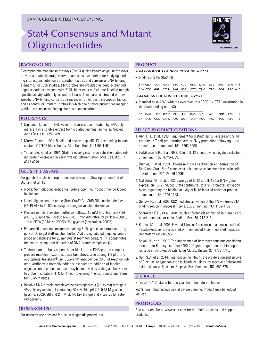 Stat4 Consensus and Mutant Oligonucleotides