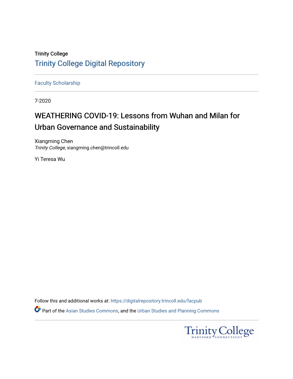 WEATHERING COVID-19: Lessons from Wuhan and Milan for Urban Governance and Sustainability