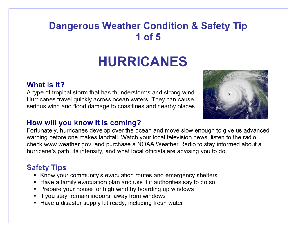 Dangerous Weather Condition & Safety Tip