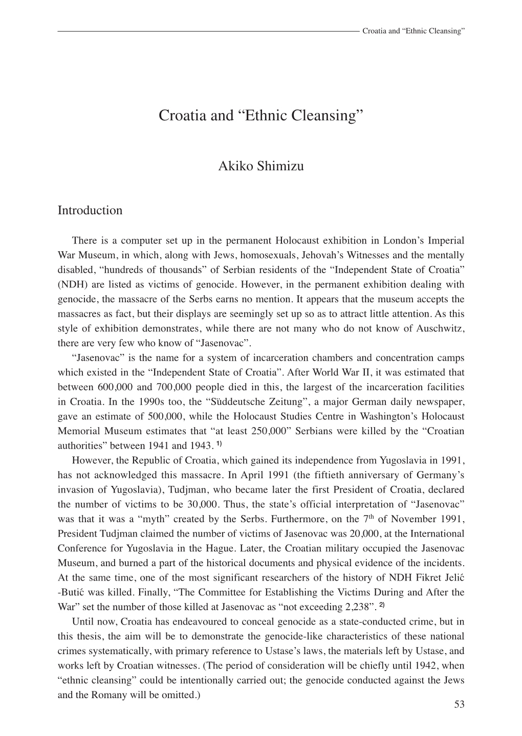 Croatia and “Ethnic Cleansing”