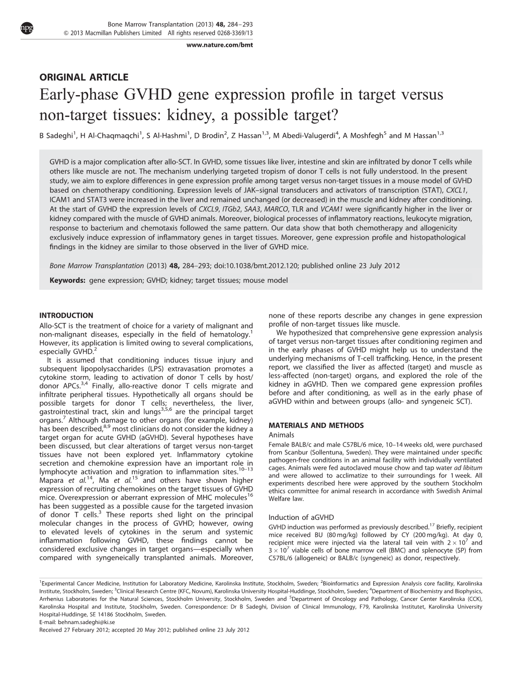 Early-Phase GVHD Gene Expression Profile in Target Versus Non