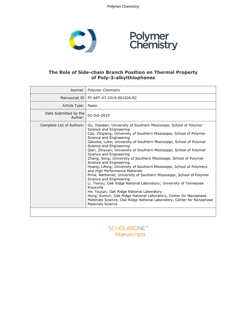 The Role of Side-Chain Branch Position on Thermal Property of Poly-3-Alkylthiophenes