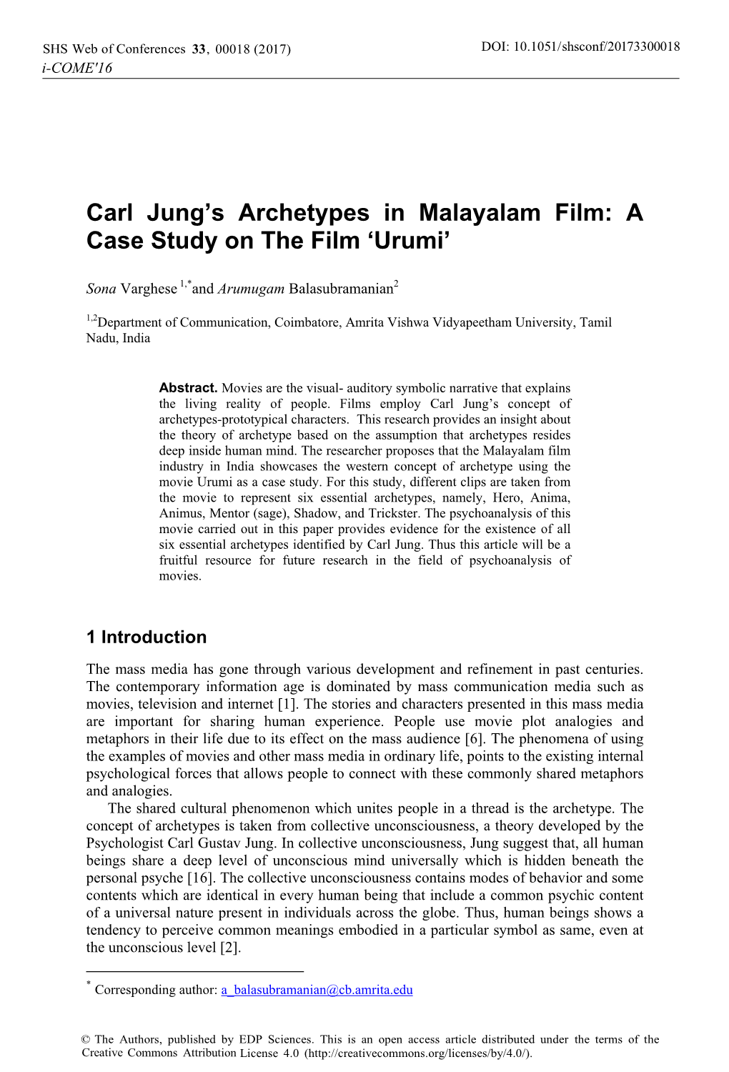Carl Jung's Archetypes in Malayalam Film