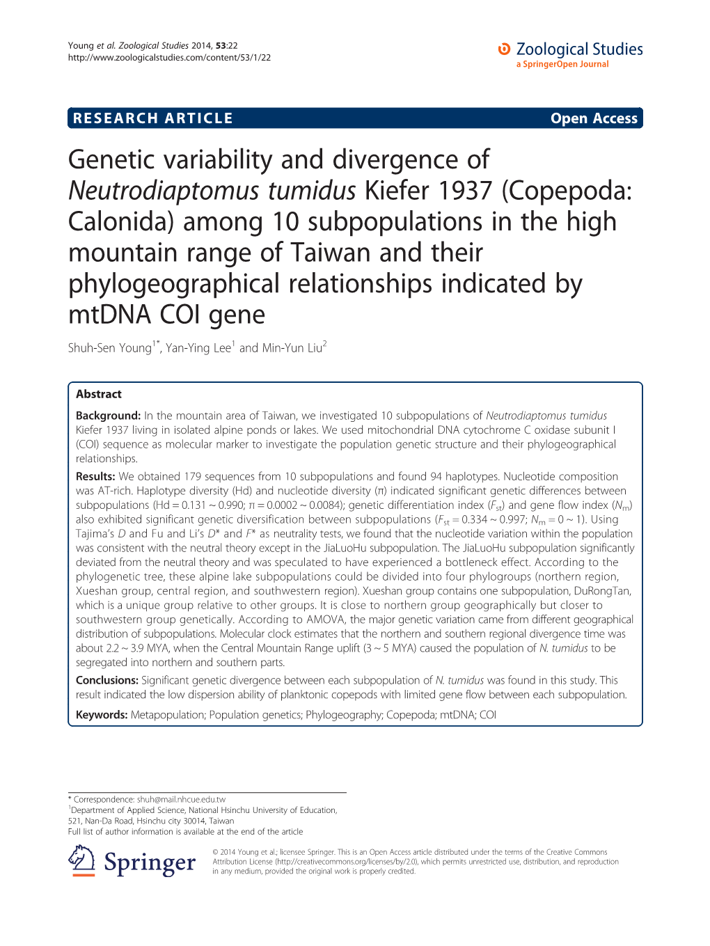 Genetic Variability and Divergence of Neutrodiaptomus Tumidus Kiefer 1937