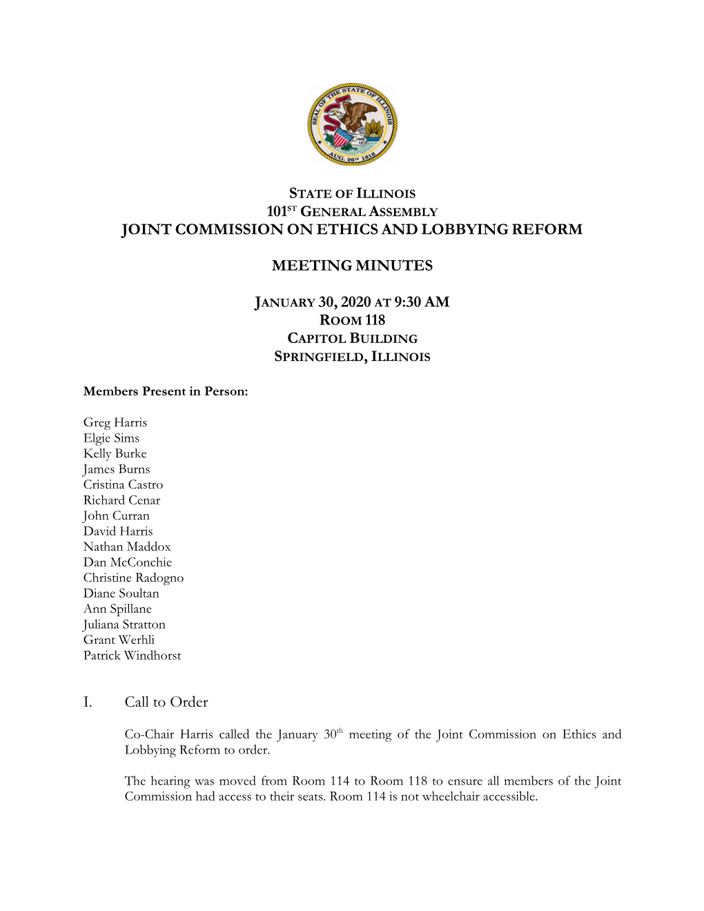 Joint Commission Minutes for January 30, 2020 Meeting