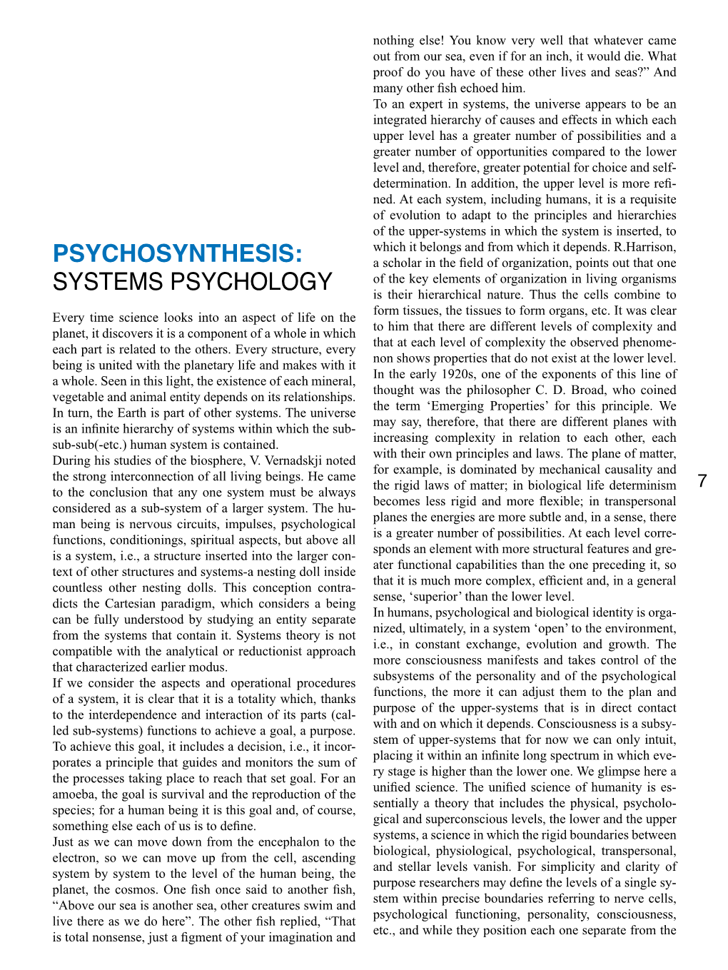 PSYCHOSYNTHESIS: Systems Psychology