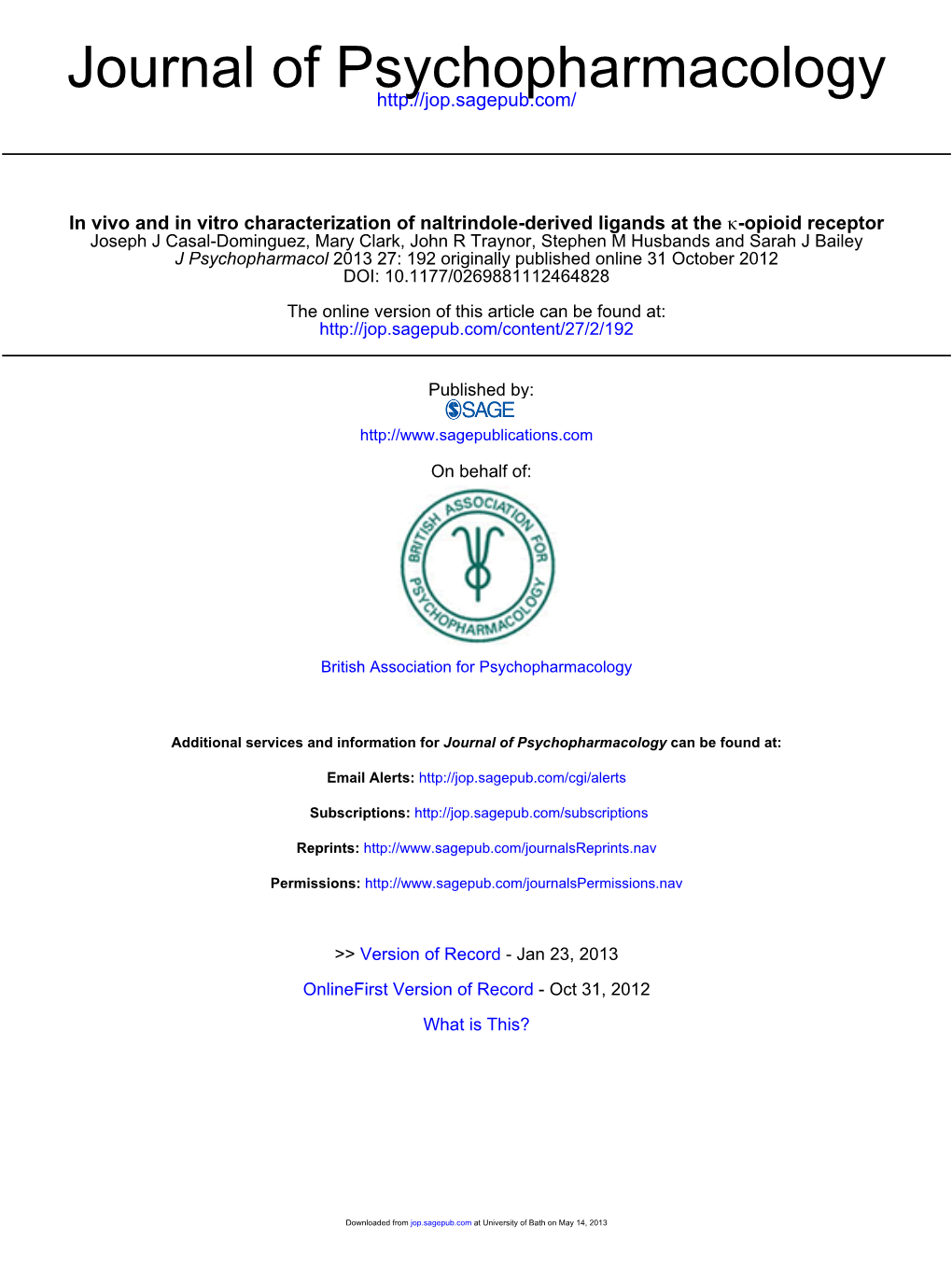 In Vivo and in Vitro Characterization of Naltrindole-Derived