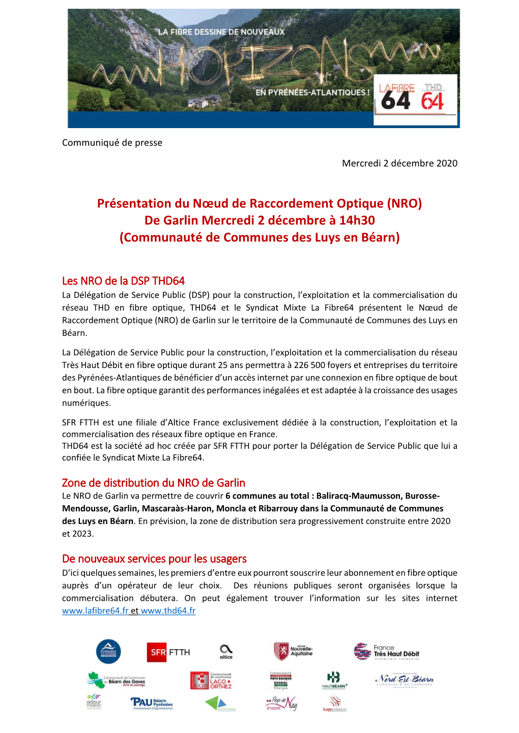 Présentation Du Nœud De Raccordement Optique (NRO) De Garlin Mercredi 2 Décembre À 14H30 (Communauté De Communes Des Luys En Béarn)