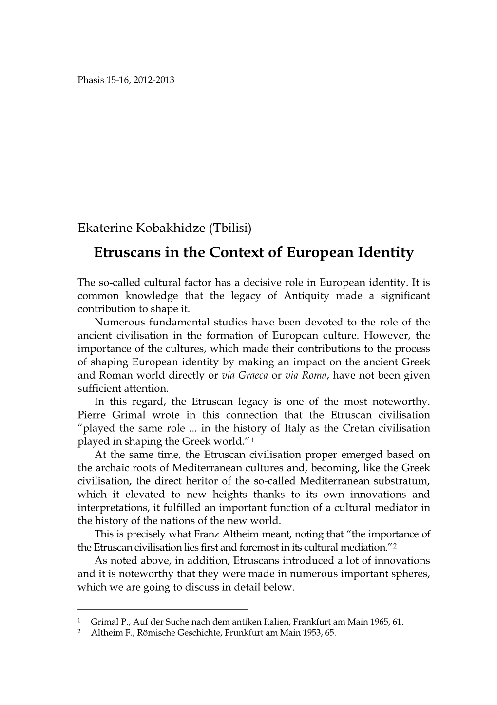 Etruscans in the Context of European Identity