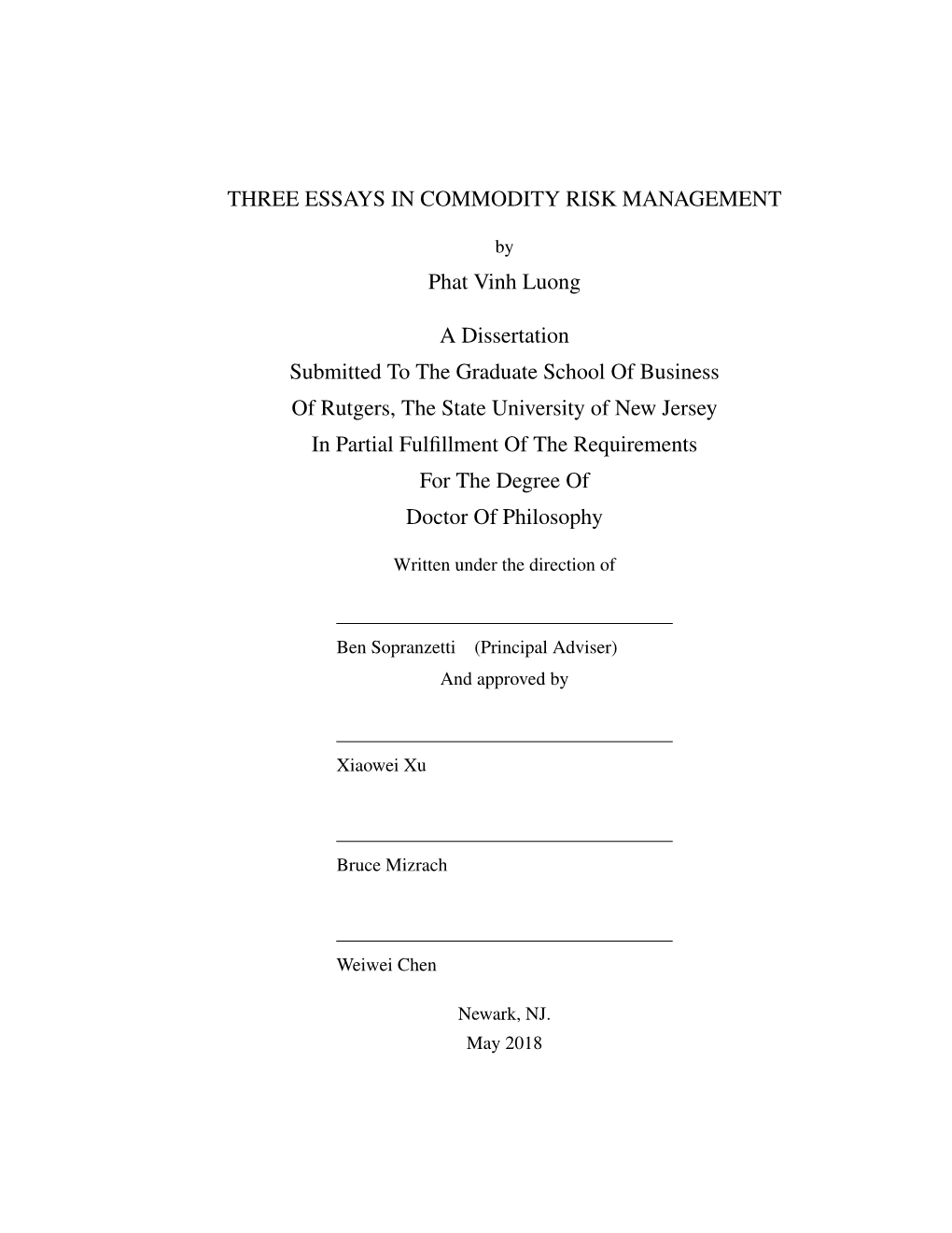 Three Essays in Commodity Risk Management