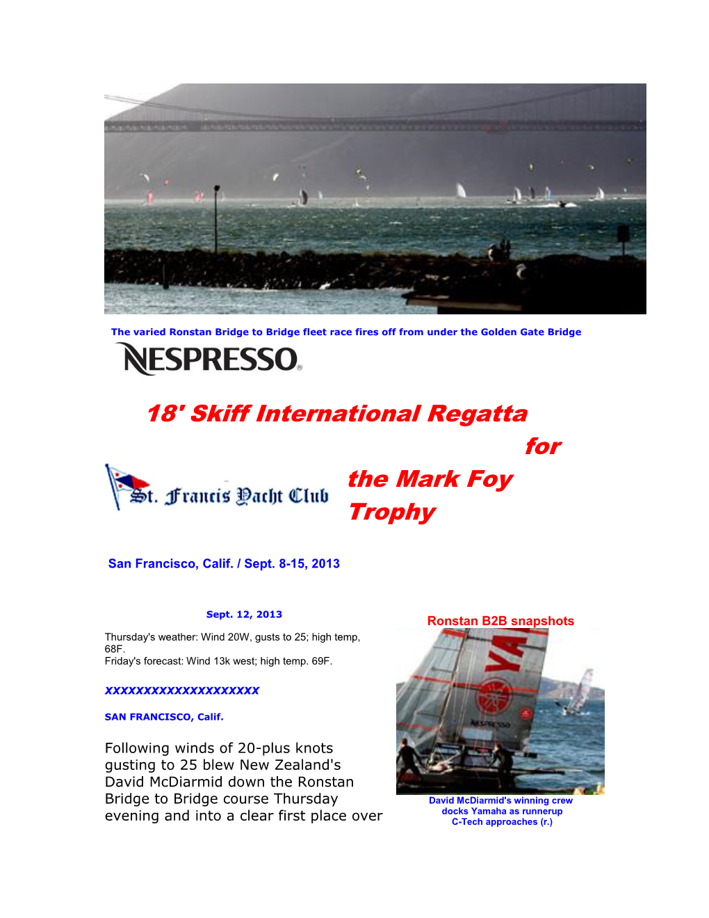 18' Skiff International Regatta for the Mark Foy Trophy