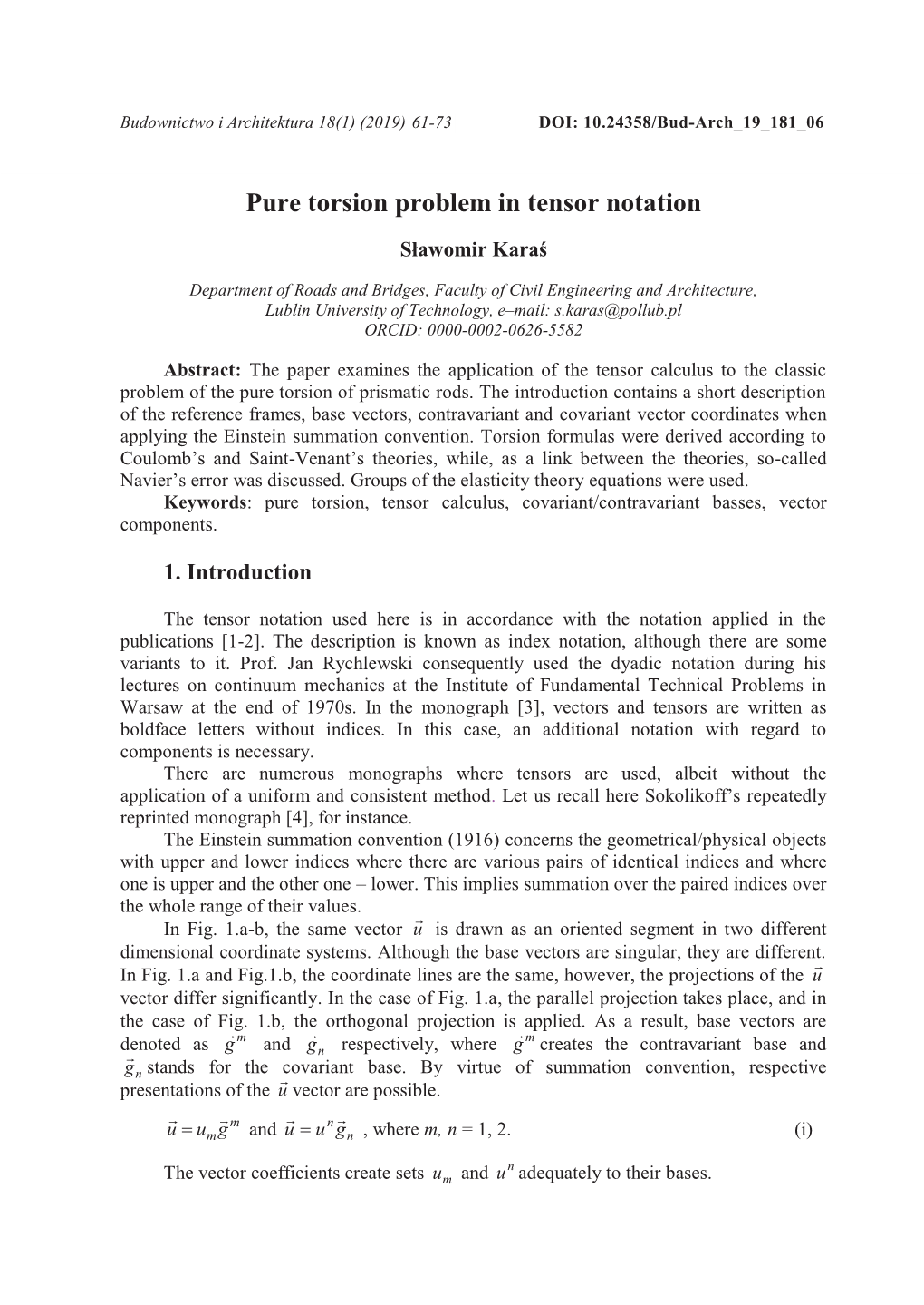 Pure Torsion Problem in Tensor Notation [3] Sual I