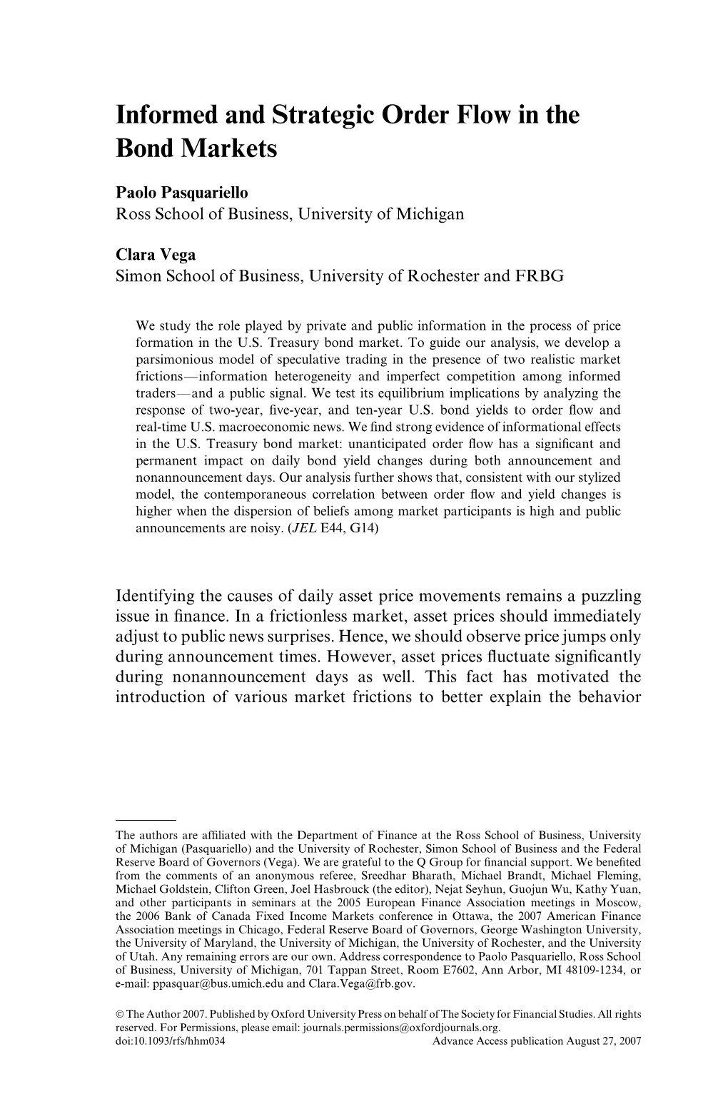 Informed and Strategic Order Flow in the Bond Markets