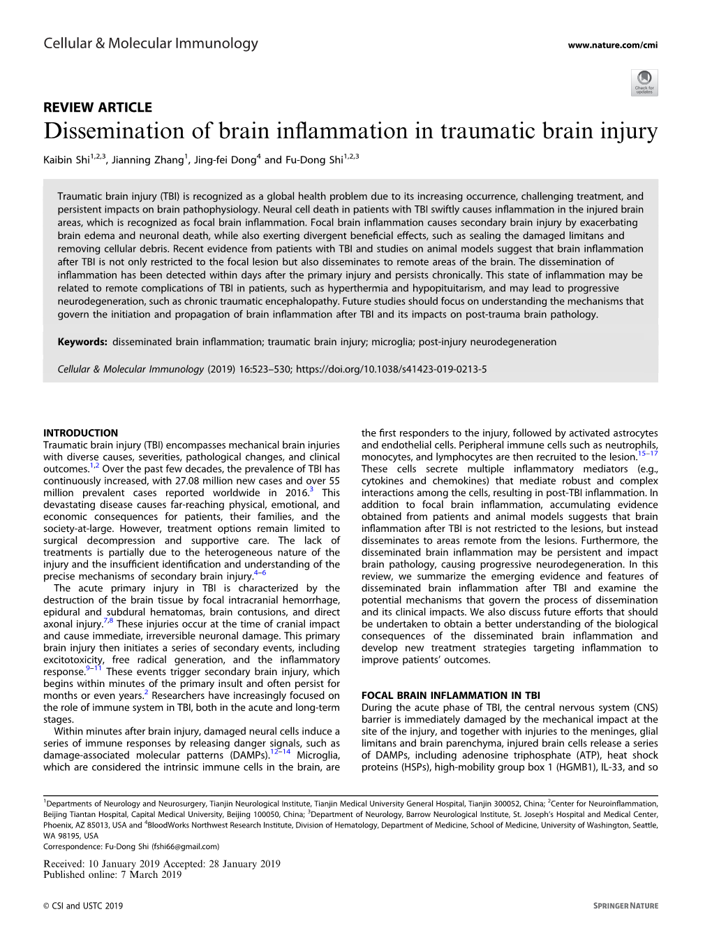 Dissemination of Brain Inflammation in Traumatic Brain Injury