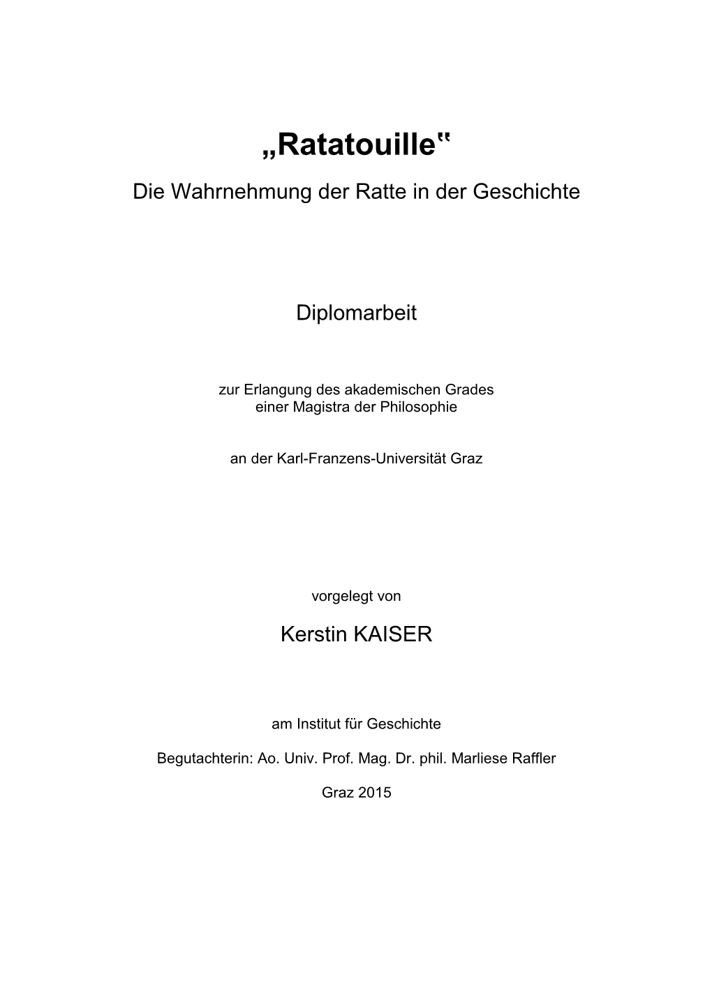 Die Wahrnehmung Der Ratte in Der Geschichte Diplomarbeit