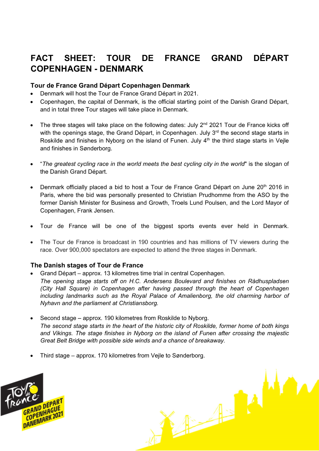 Fact Sheet: Tour De France Grand Départ Copenhagen - Denmark