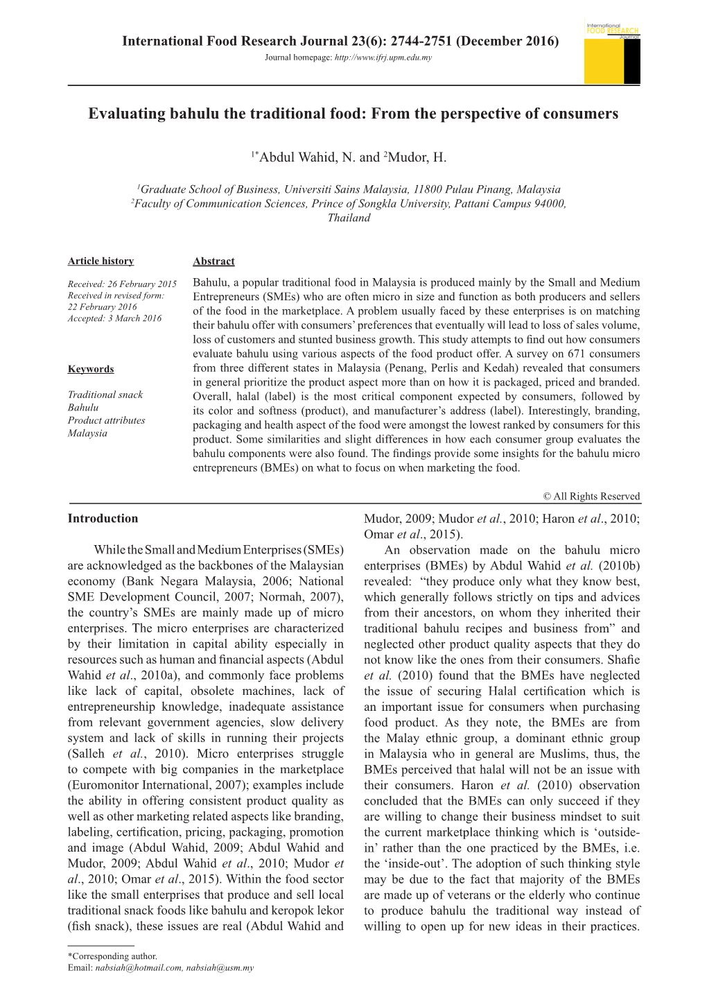 Evaluating Bahulu the Traditional Food: from the Perspective of Consumers