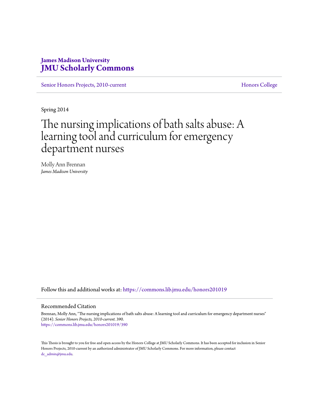 The Nursing Implications of Bath Salts Abuse: a Learning Tool and Curriculum for Emergency