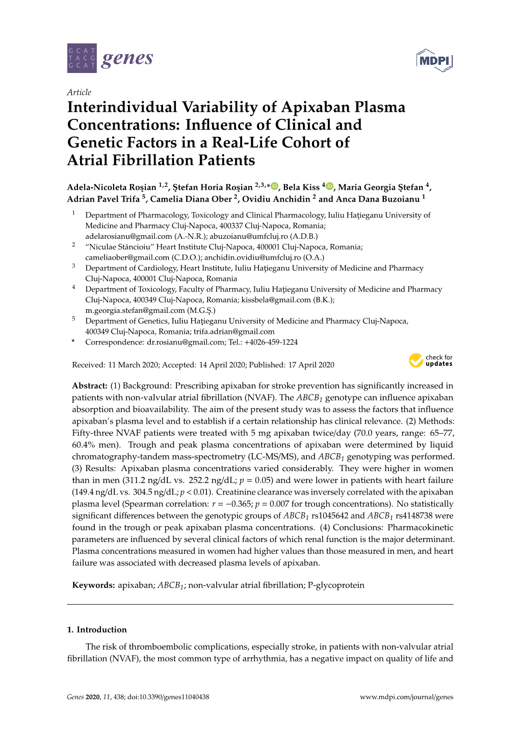 Interindividual Variability of Apixaban Plasma Concentrations: Influence of Clinical and Genetic Factors in a Real-Life Cohort O