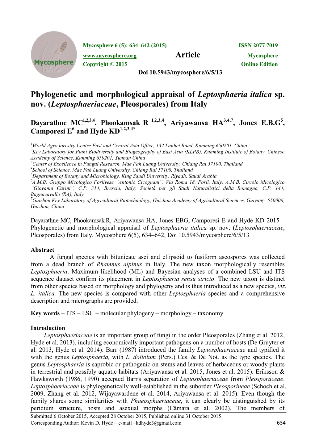 Leptosphaeriaceae, Pleosporales) from Italy