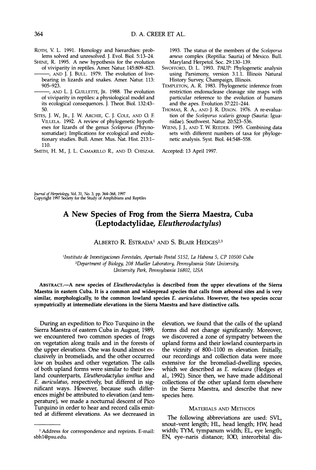 A New Species of Frog from the Sierra Maestra, Cuba (Leptodactylidae,Eleutherodactylus)