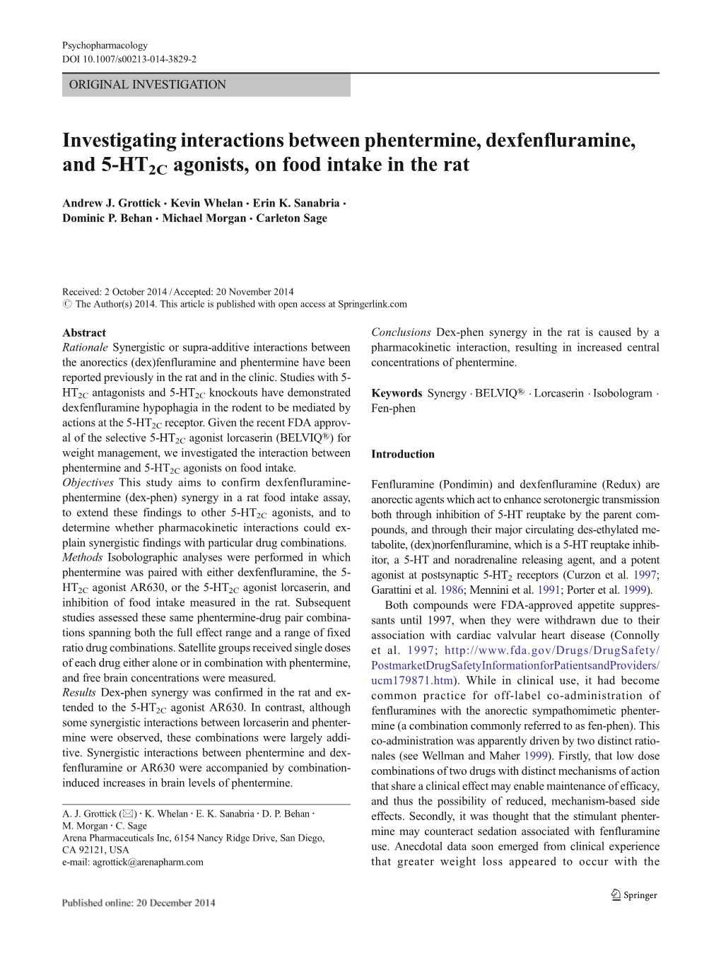 Investigating Interactions Between Phentermine, Dexfenfluramine, and 5-HT2C Agonists, on Food Intake in the Rat