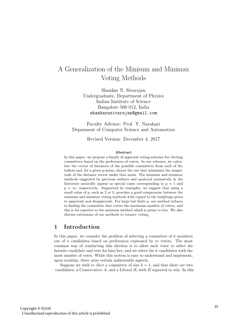 A Generalization of the Minisum and Minimax Voting Methods